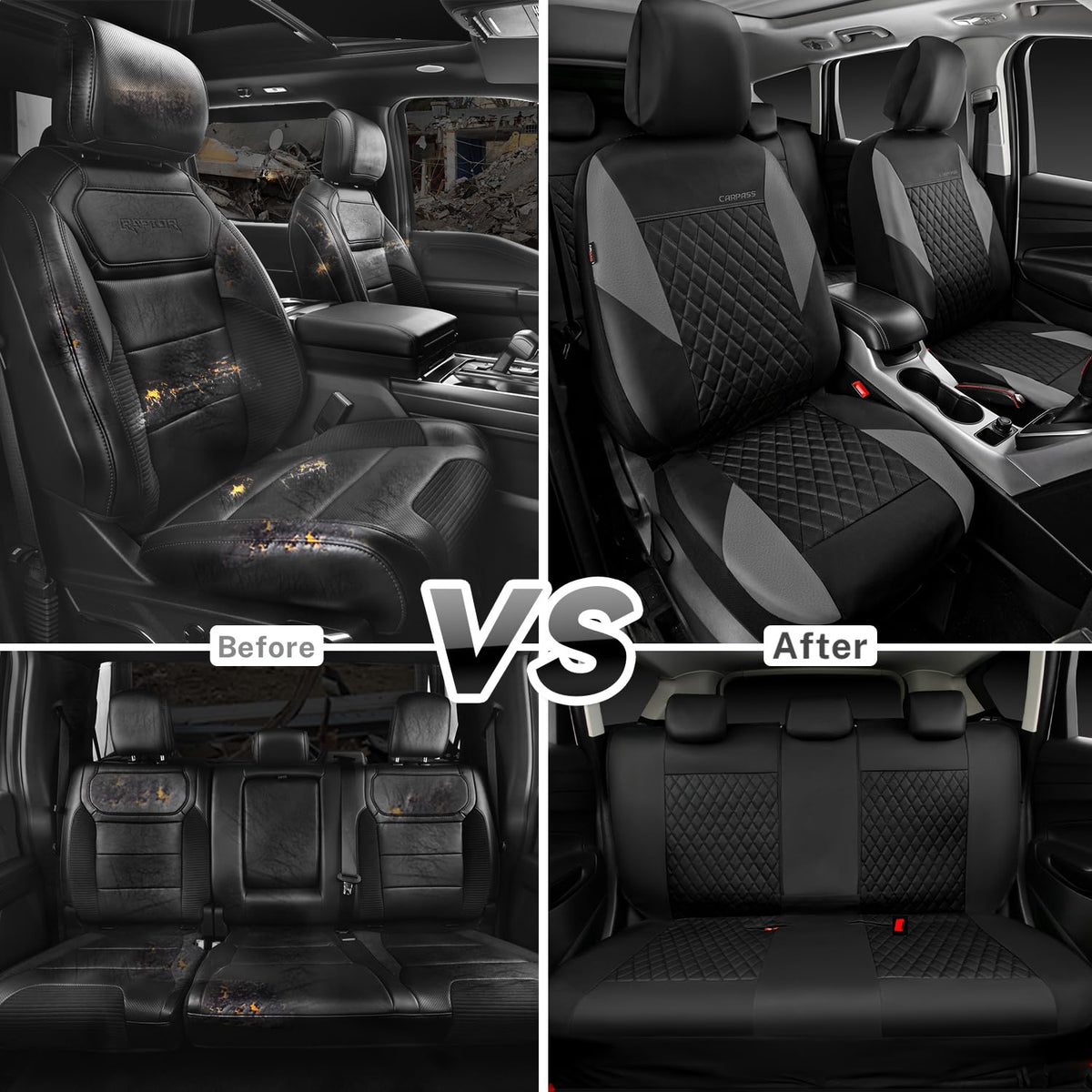 Gray Quilting Leather Full Set Car Seat Covers T419351