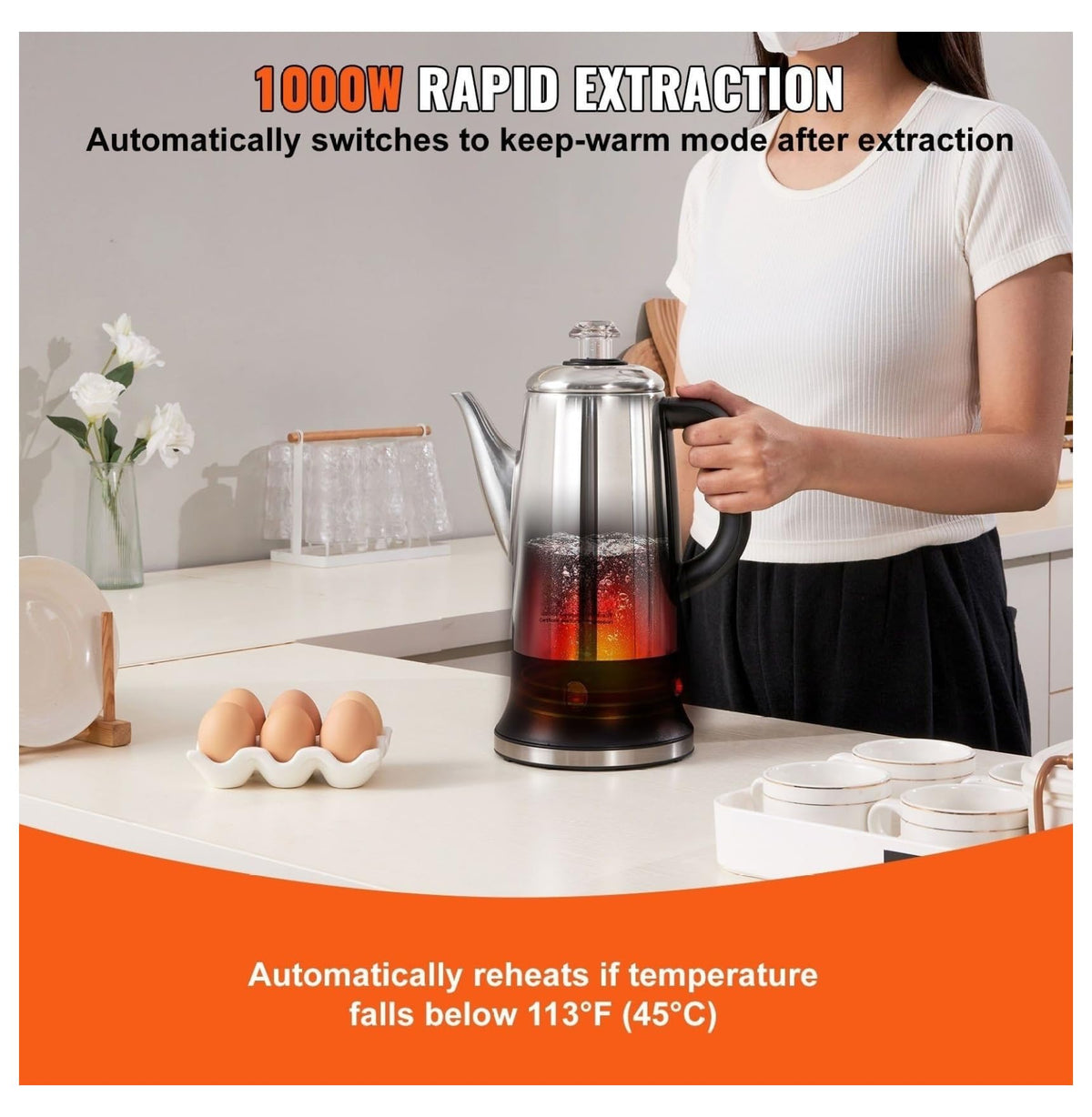 12-Cup Stainless Steel Electric Percolator Coffee Pot J304677