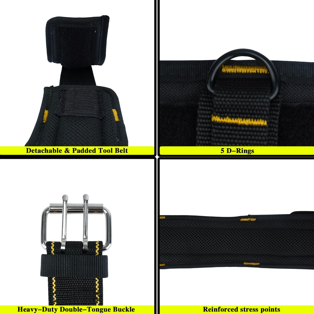 2-Inch Padded Tool Belt with 4 D-Rings Heavy Duty Double Metal Roller Buckle X73022