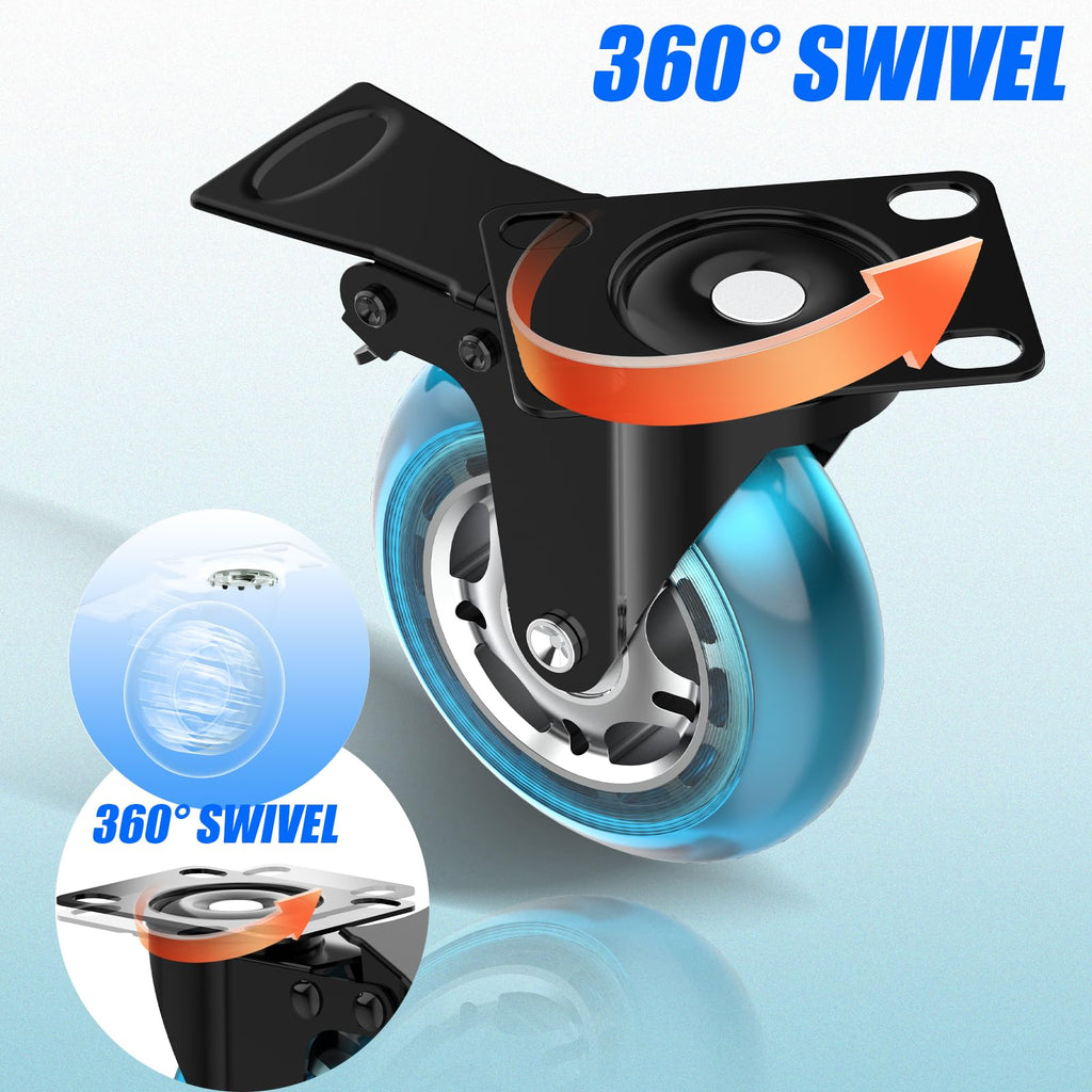 3 Inch Plate Casters Set of 4 Double Brake Heavy Duty N239265