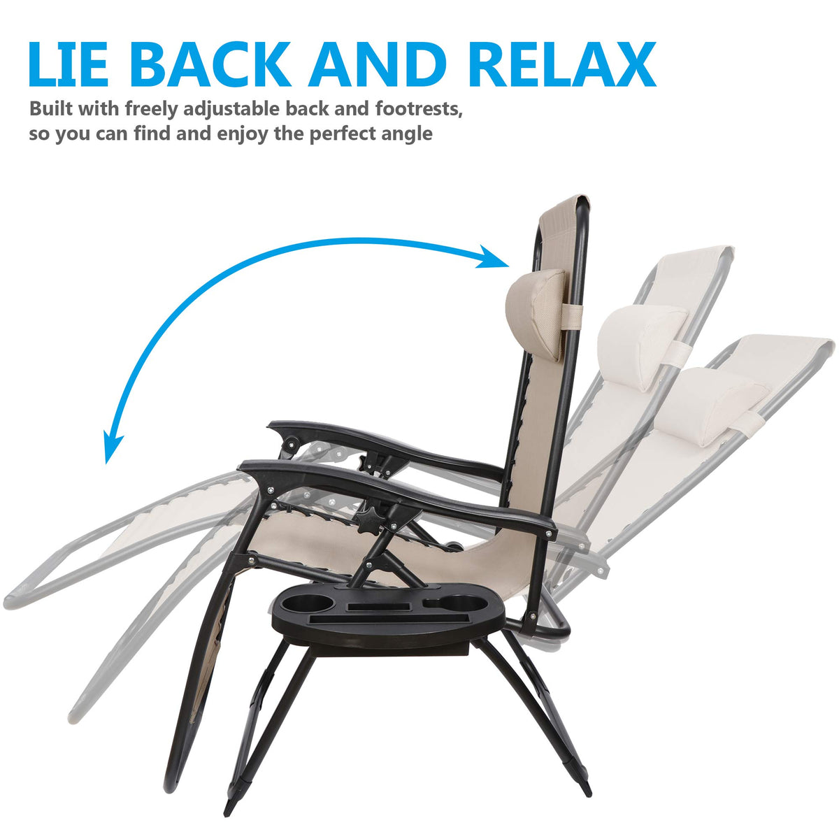 Zero Gravity Chair Set of 2 Folding Recliner with Cup Holder Tray and Pillow Q213
