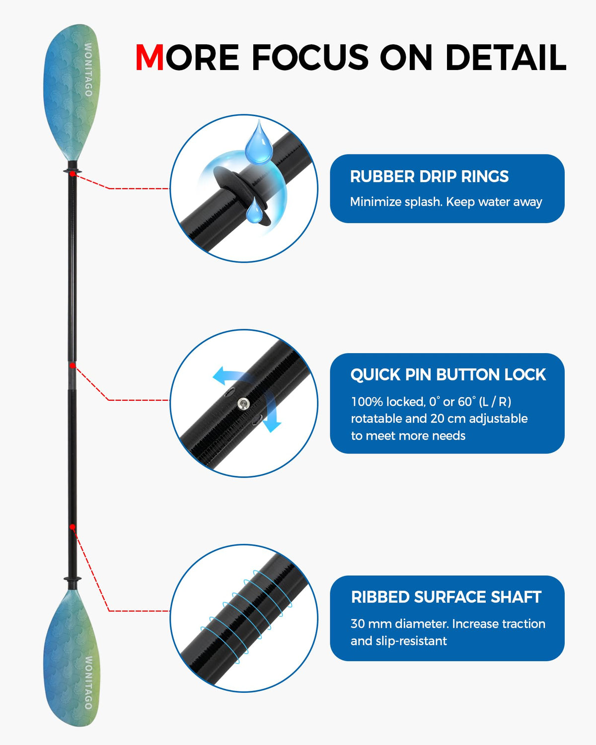 Adjustable Fiberglass Shaft Nylon Blade Kayak Paddle Y251