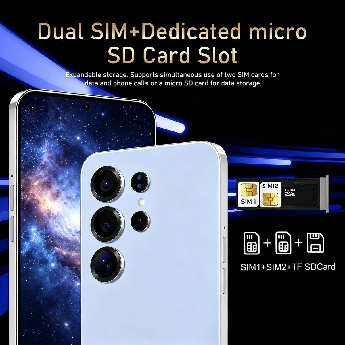 4G Unlocked Android Smartphone 6.6'' HD+ Display 4GB RAM 32GB ROM Black X3810