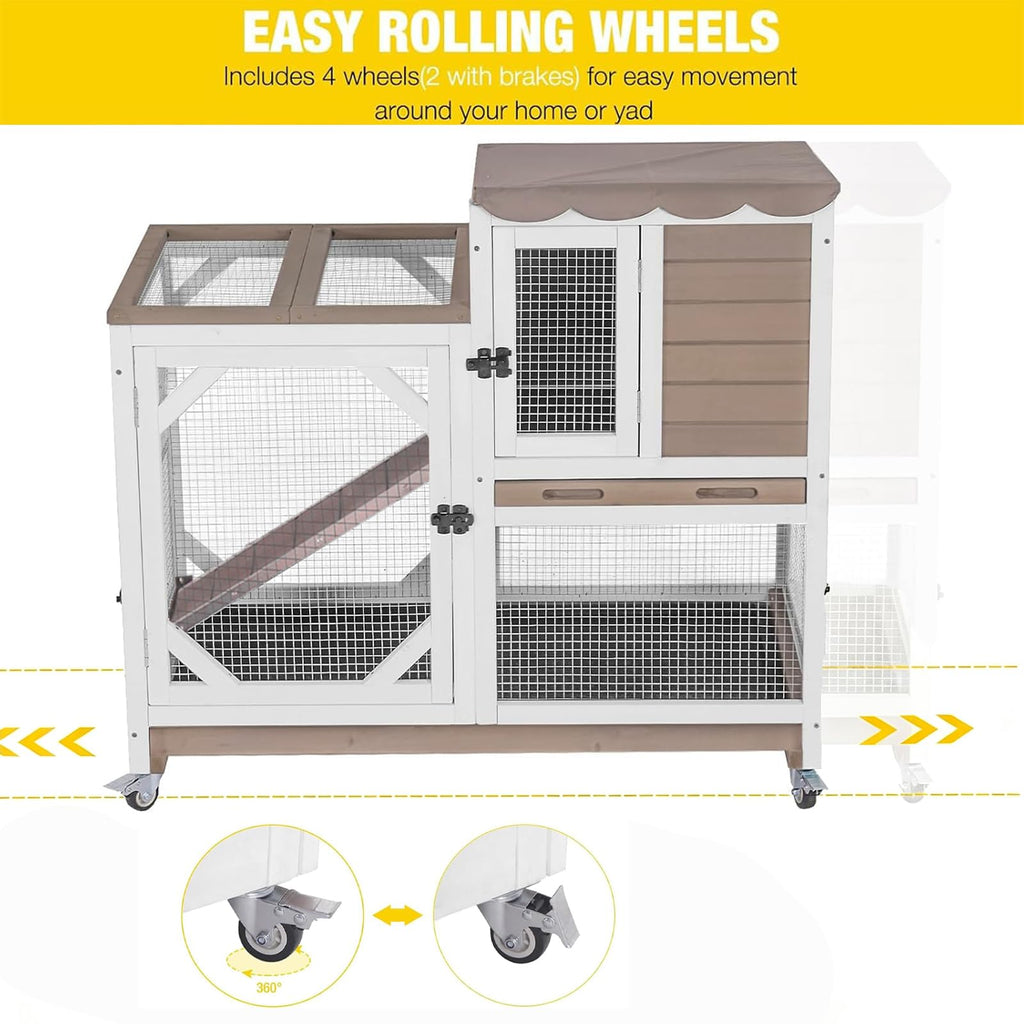 2 Story Wood Rabbit Hutch with Wheels M950