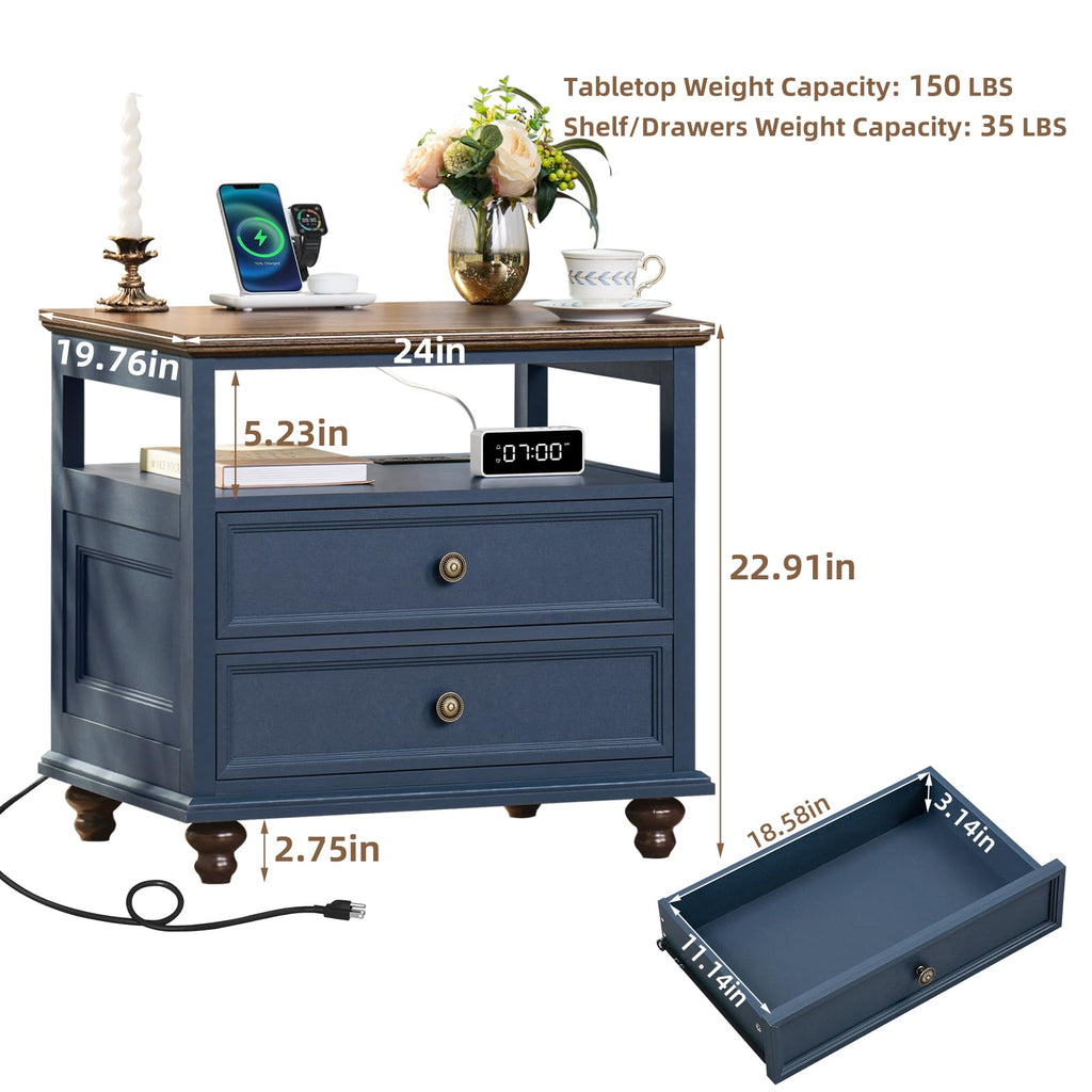 Blue 2 Drawer Wood Nightstand C27591