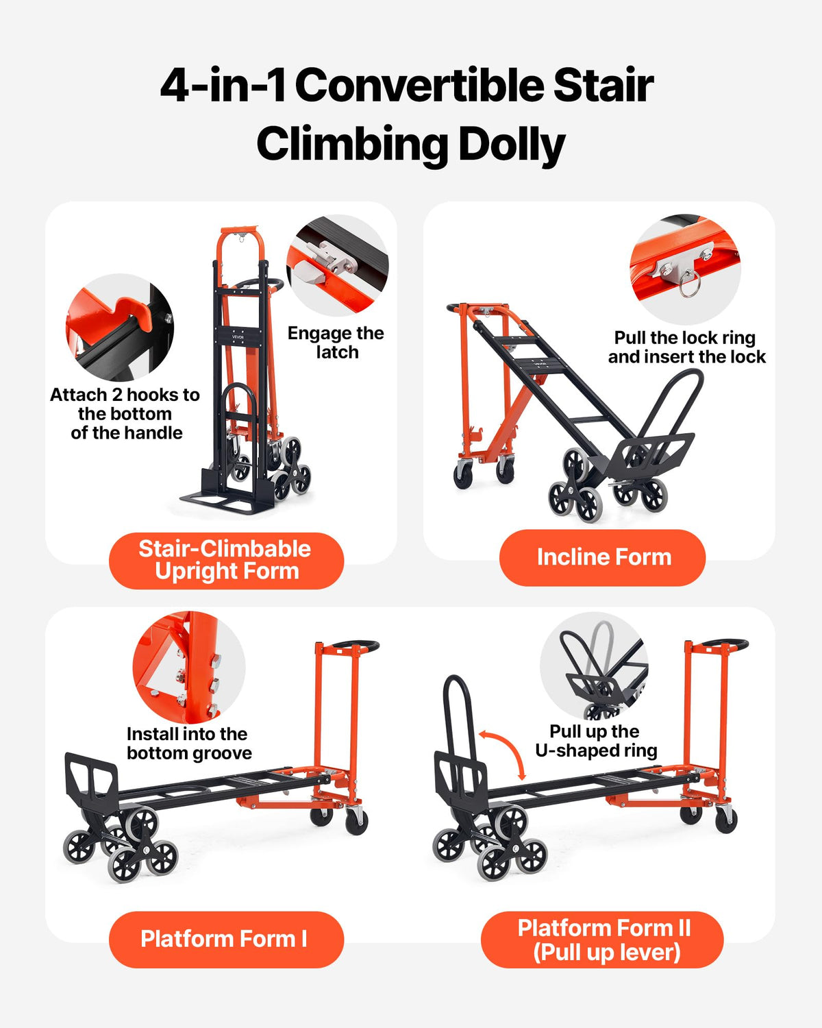 3 in 1 Convertible Stair Climbing Cart 770 lbs Folding Hand Truck Dolly F38229