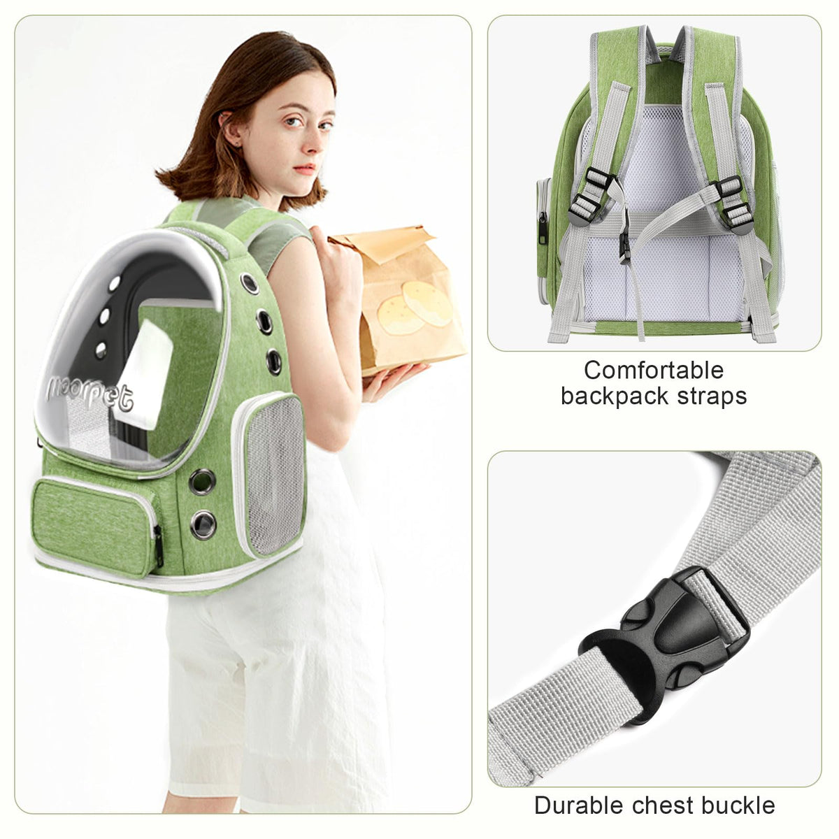 Green Expandable Breathable Pet Backpack Carrier F521