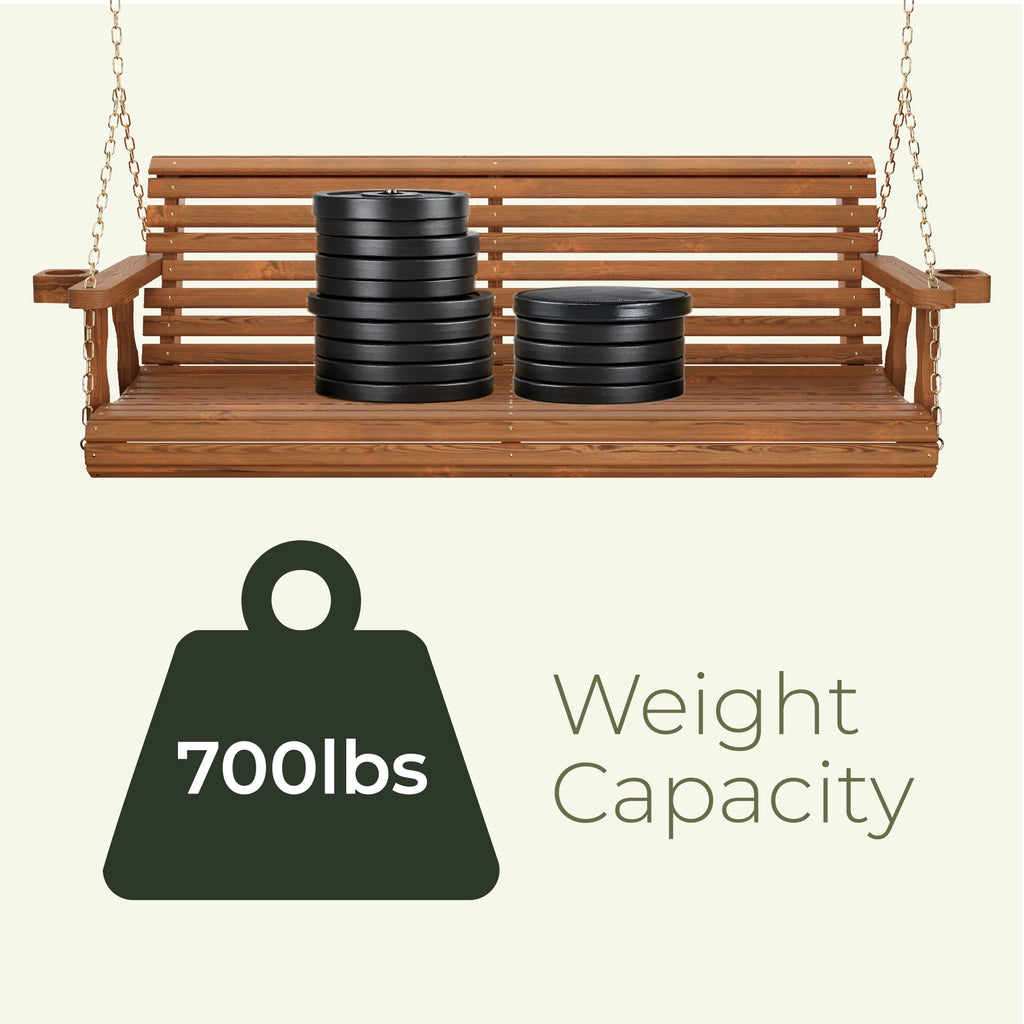 Heavy Duty 700 Lb Capacity Porch Swing with Cup Holders, 5 Foot J5744