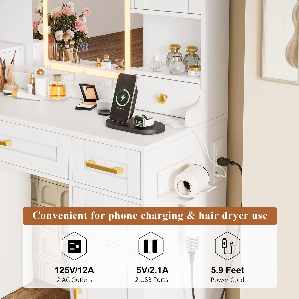 Vanity Desk with Mirror and LED Lights A4980