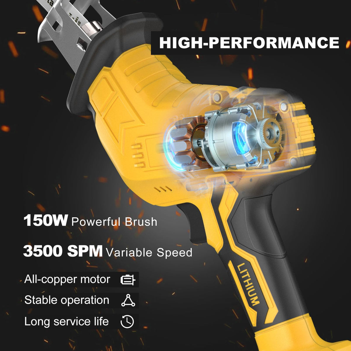 Cordless Reciprocating Saw 0-3500 SPM Variable Speed 4 Saw Blades L40933