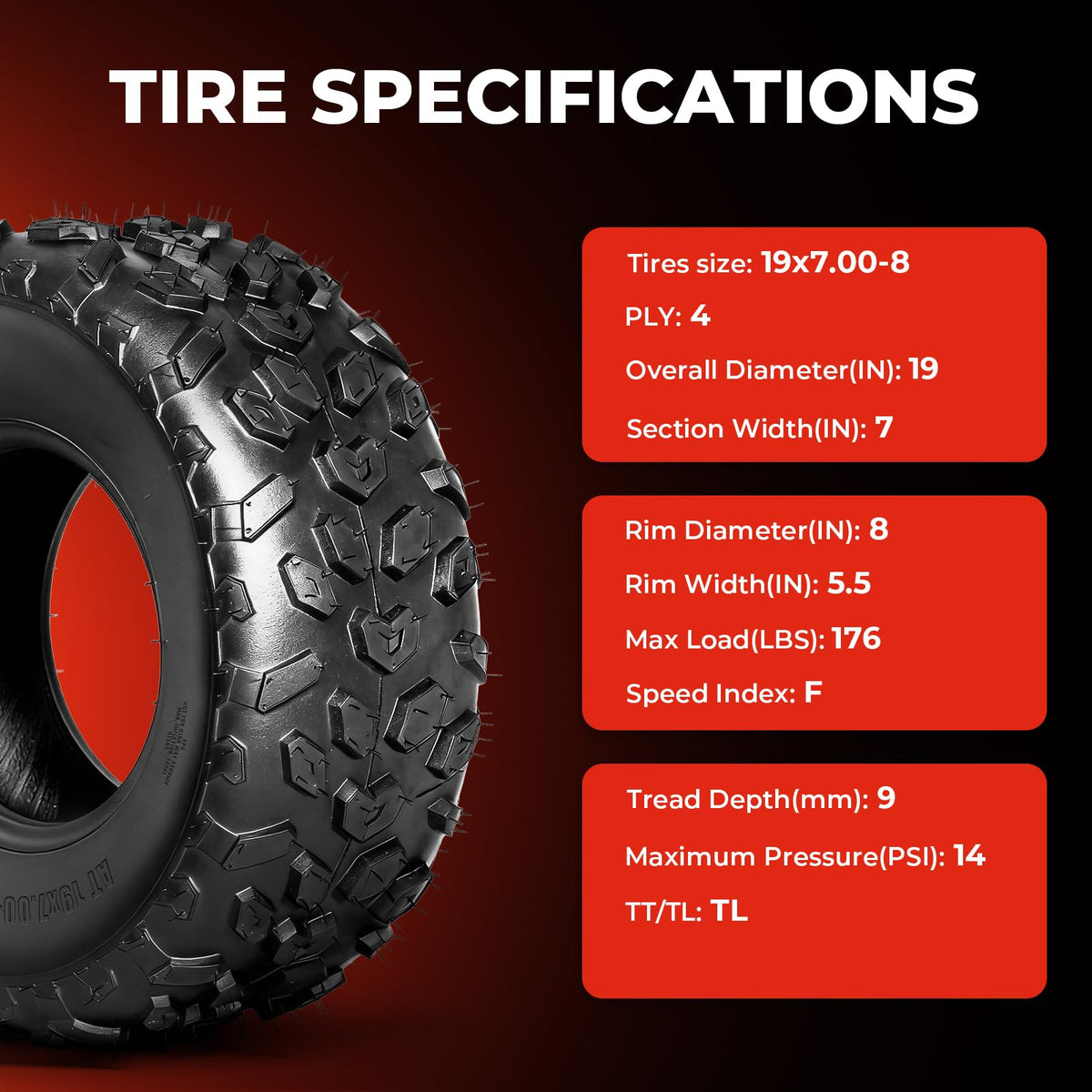 19x7-8 UTV ATV Tires Set of 4 Y62697
