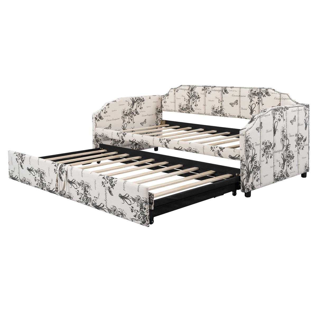 Twin Size Linen Upholstered Daybed with Trundle U948274