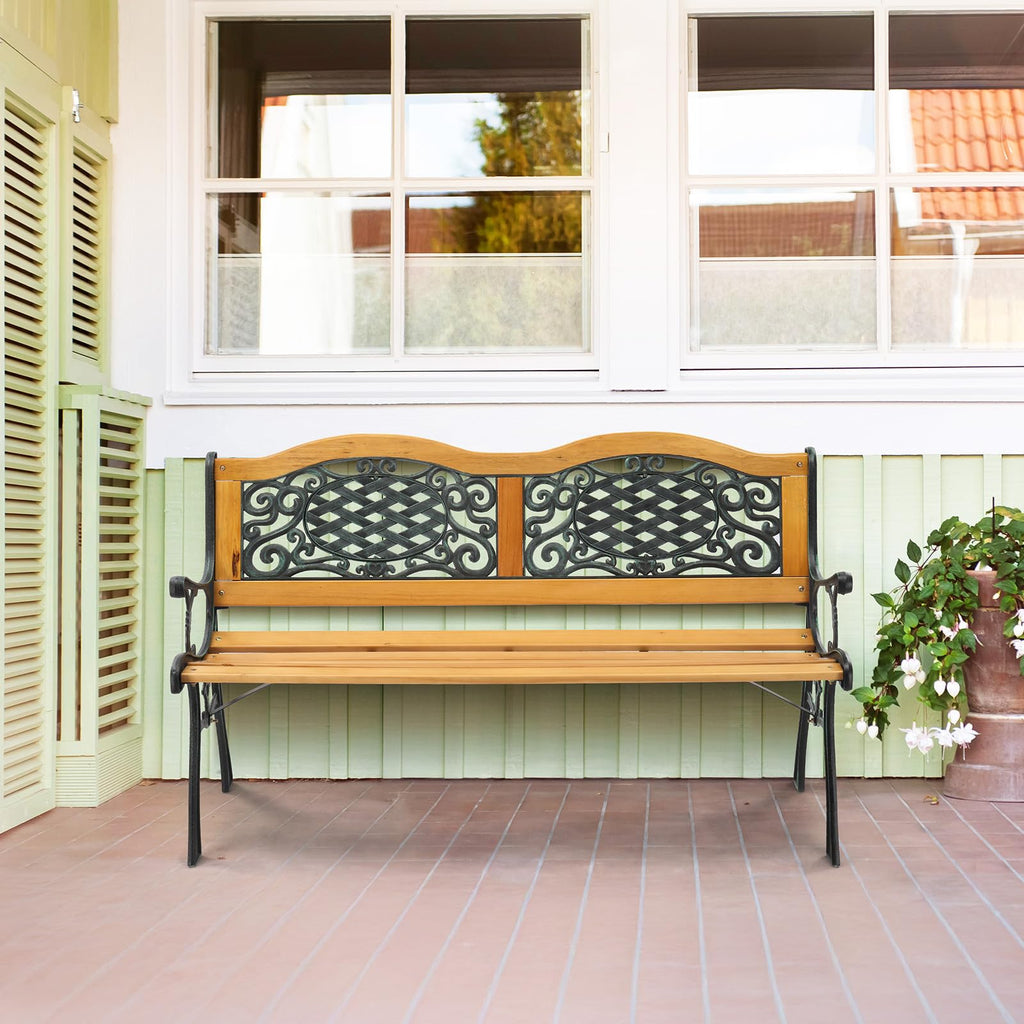 Cast Iron Teak Outdoor Bench 3-Seater Y162