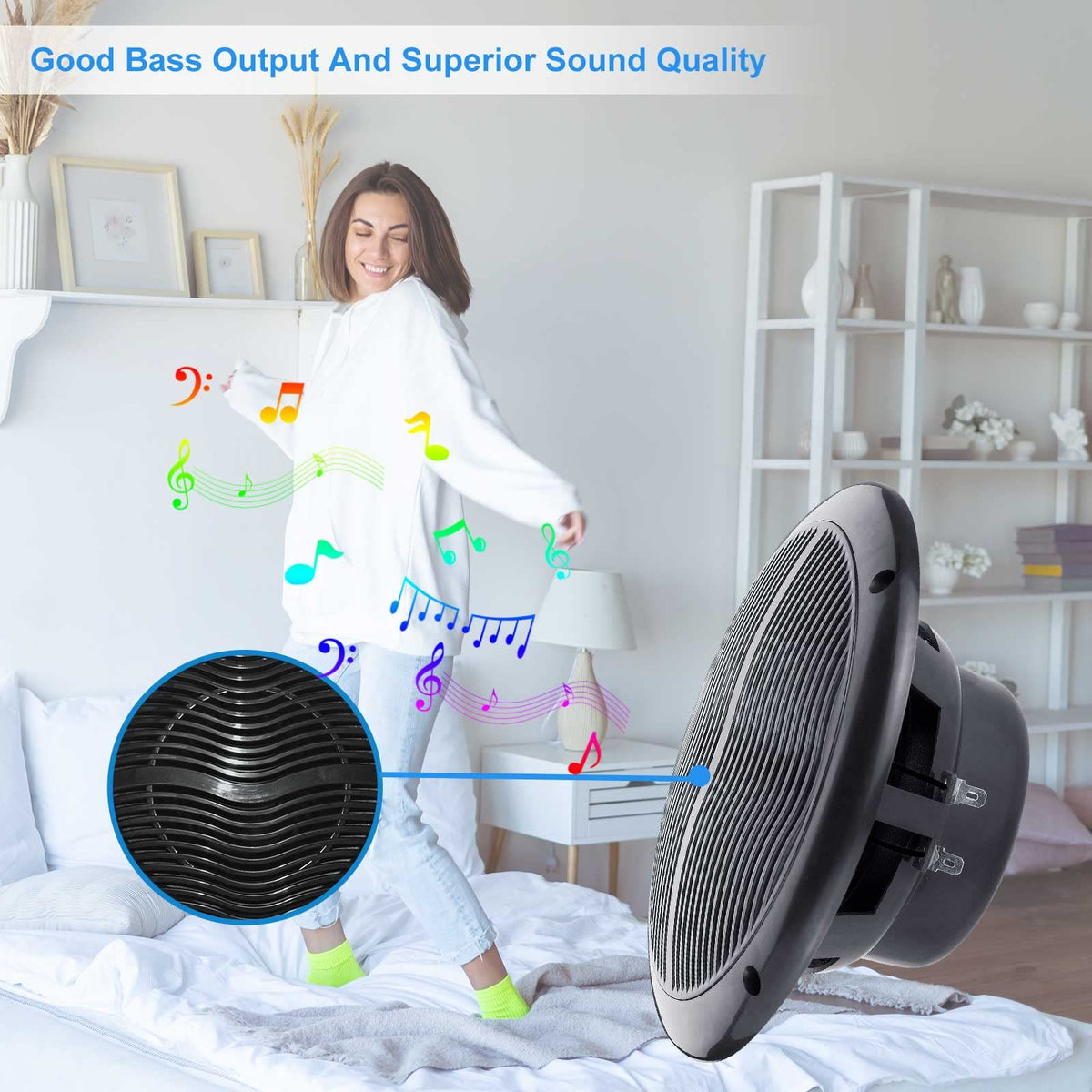 6.5 Inch Marine Bluetooth Speakers 2 Way 120W Peak Boat Speakers Pair Black Z1769