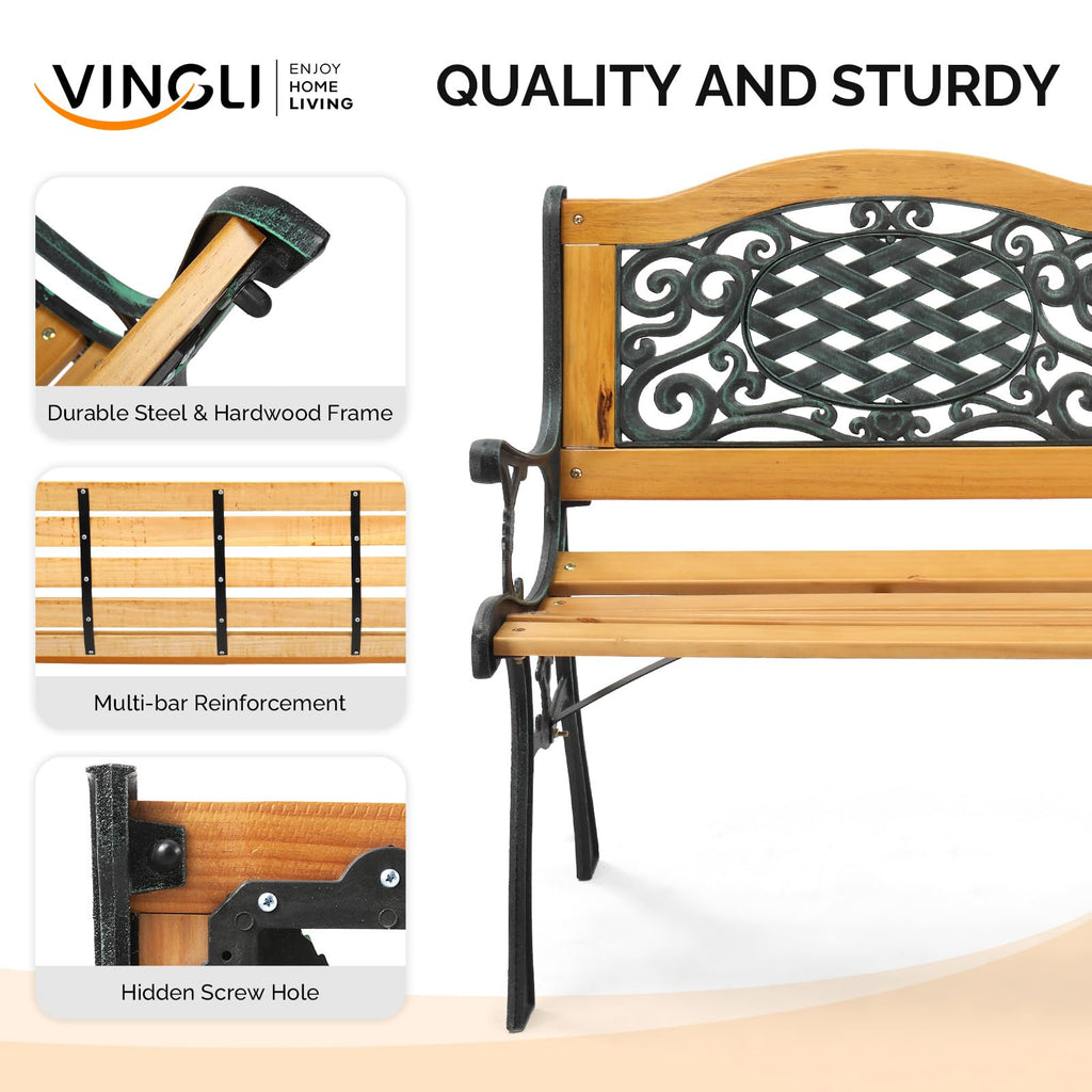 Cast Iron Teak Outdoor Bench 3-Seater Y162