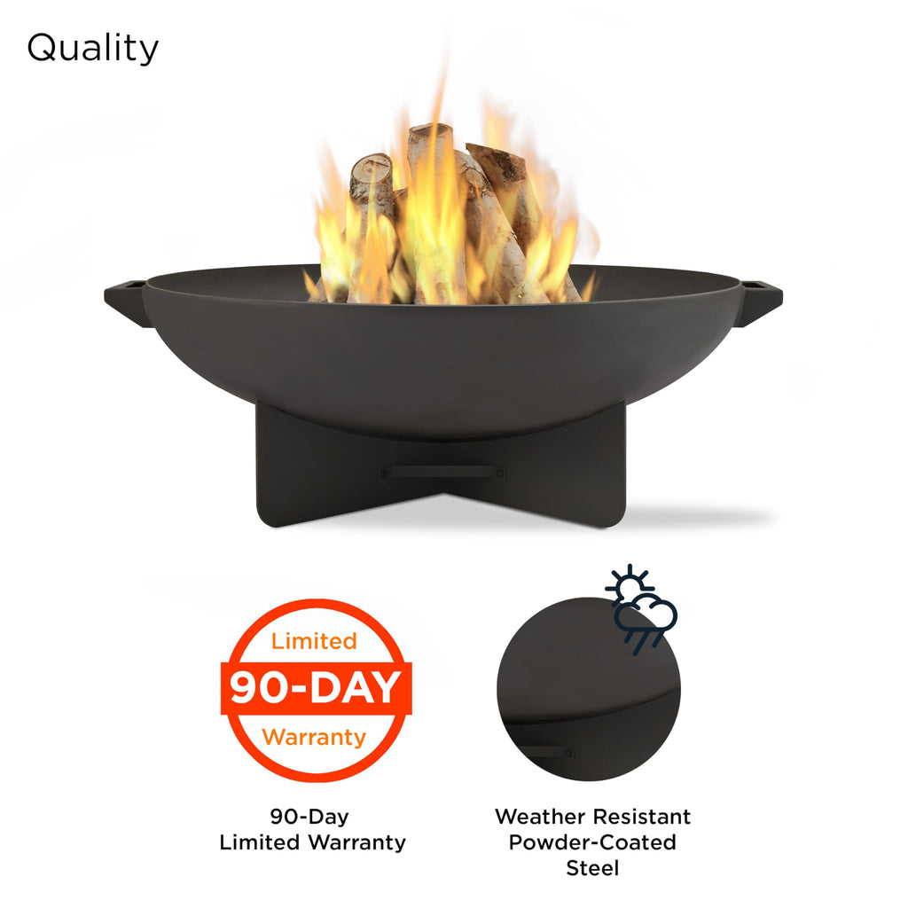 36” Round Wood Burning Steel Fire Pit with Spark Screen, Poker, Log Grate and Storage Cover Q868054