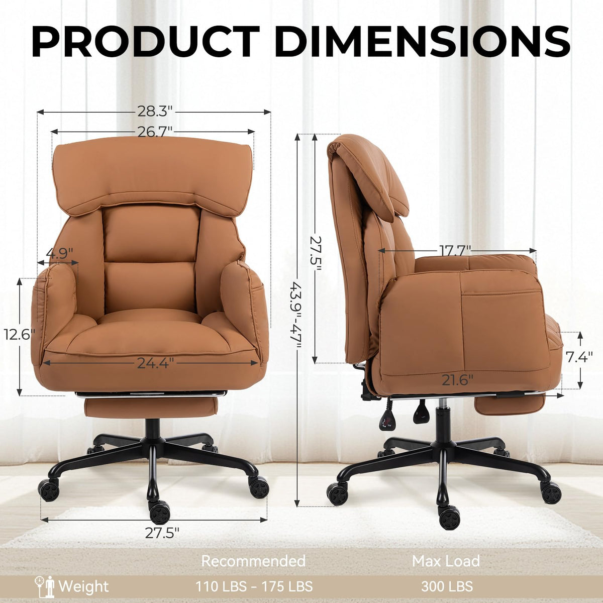 Brown Cross Legged Office Chair with Footrest and Metal Base L9367