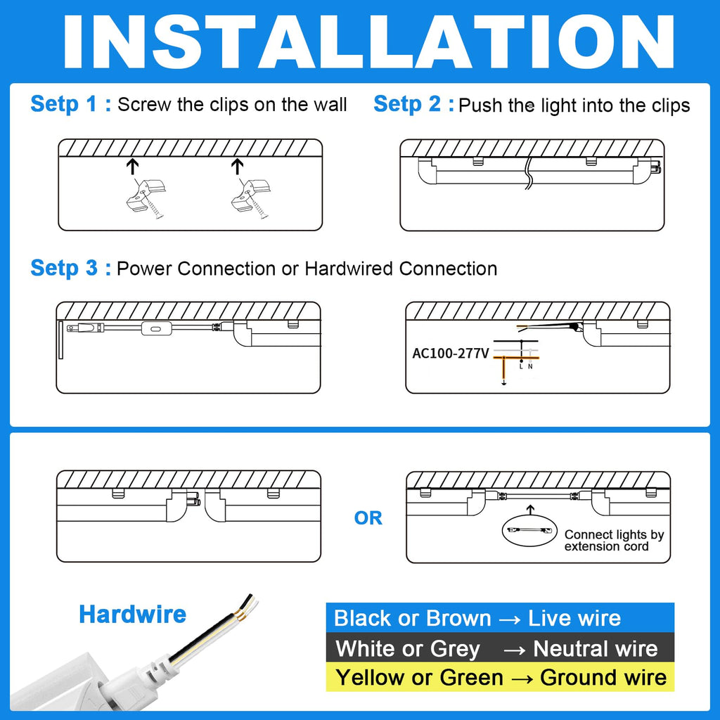 2FT 22W 3300LM 6000K Cool White Linkable LED Shop Lights I10775