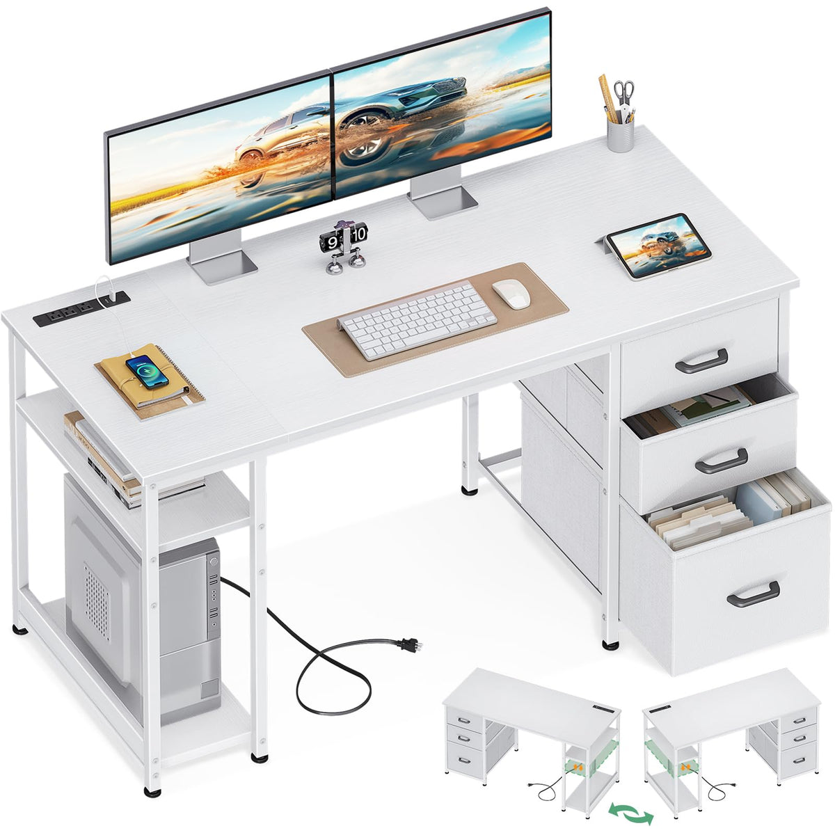 51 Inch White Computer Desk with Drawers V406294
