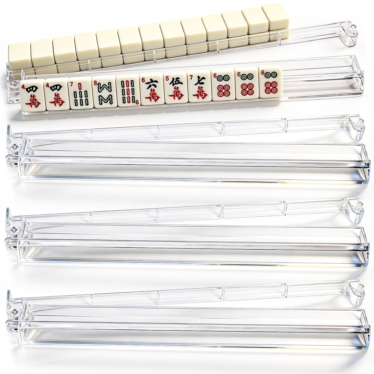 Set of 4 Clear Mahjong Racks with Pushers V828