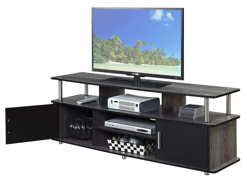 60" Weathered Gray Wood TV Stand with Cabinets and Shelves H5712