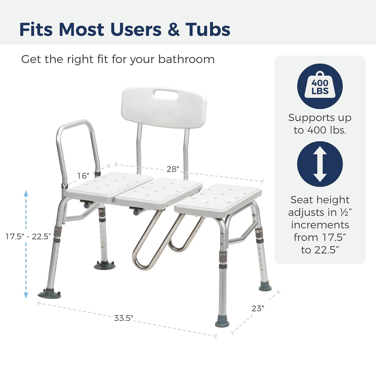 Adjustable Height White Tub Transfer Bench Q64646