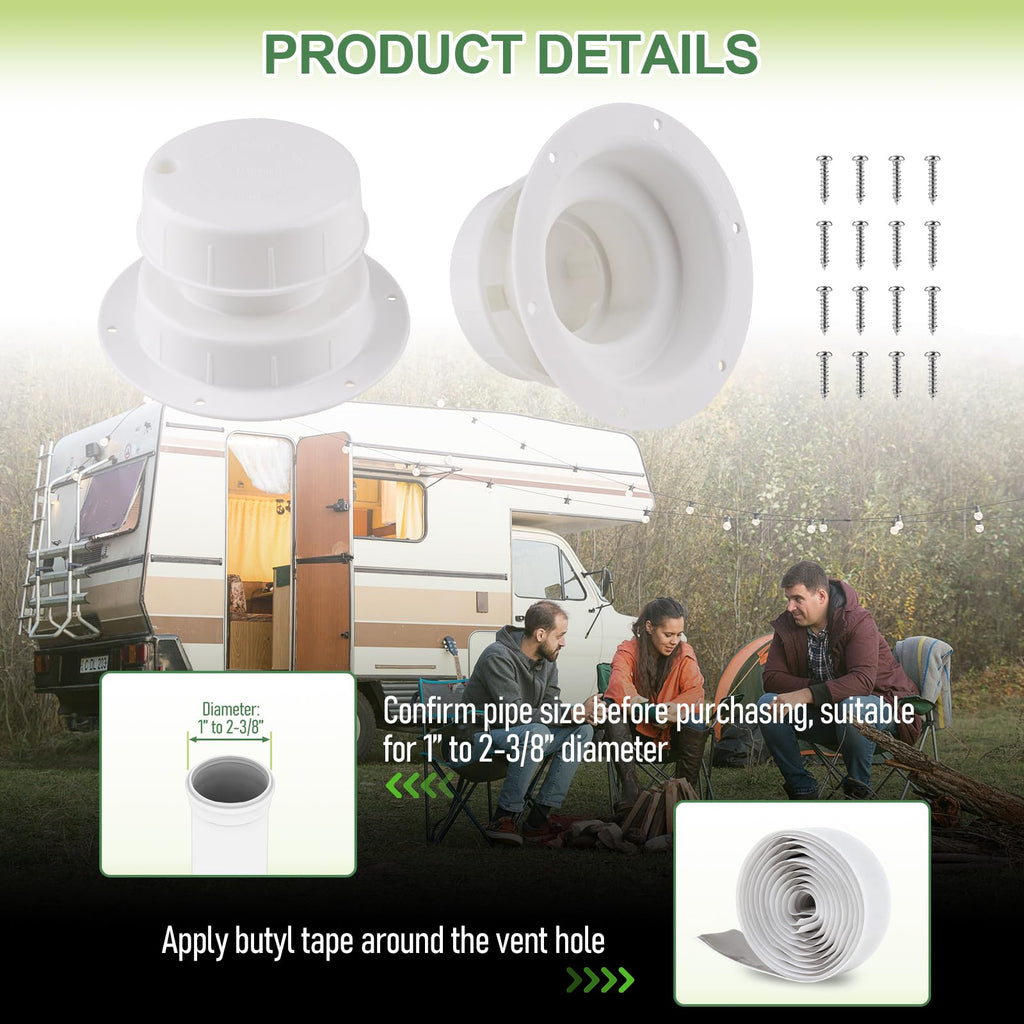 RV Plumbing Vent Covers with Screws, 2 Pack R2097