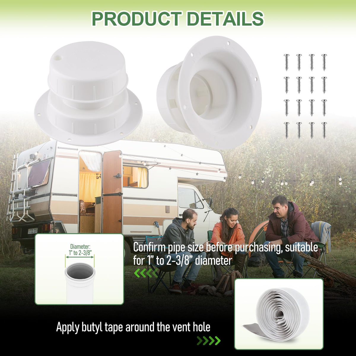 RV Plumbing Vent Covers with Screws, 2 Pack R2097
