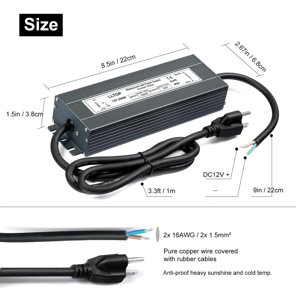 12V DC Waterproof IP67 Power Supply 200W 16.7A P779