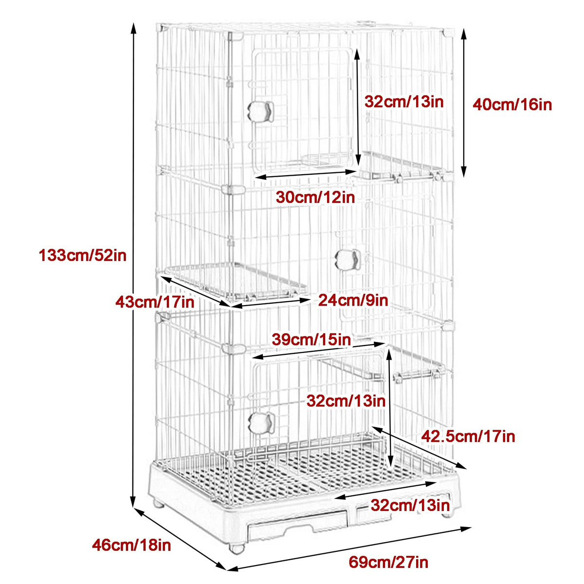 Detachable Metal Wire Cat Enclosure with Litter Box M34895