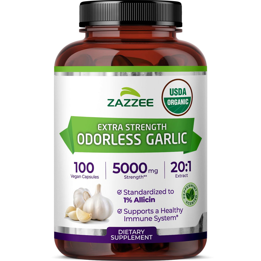 USDA Organic Odorless Garlic 20:1 Extract 100 Capsules O749393