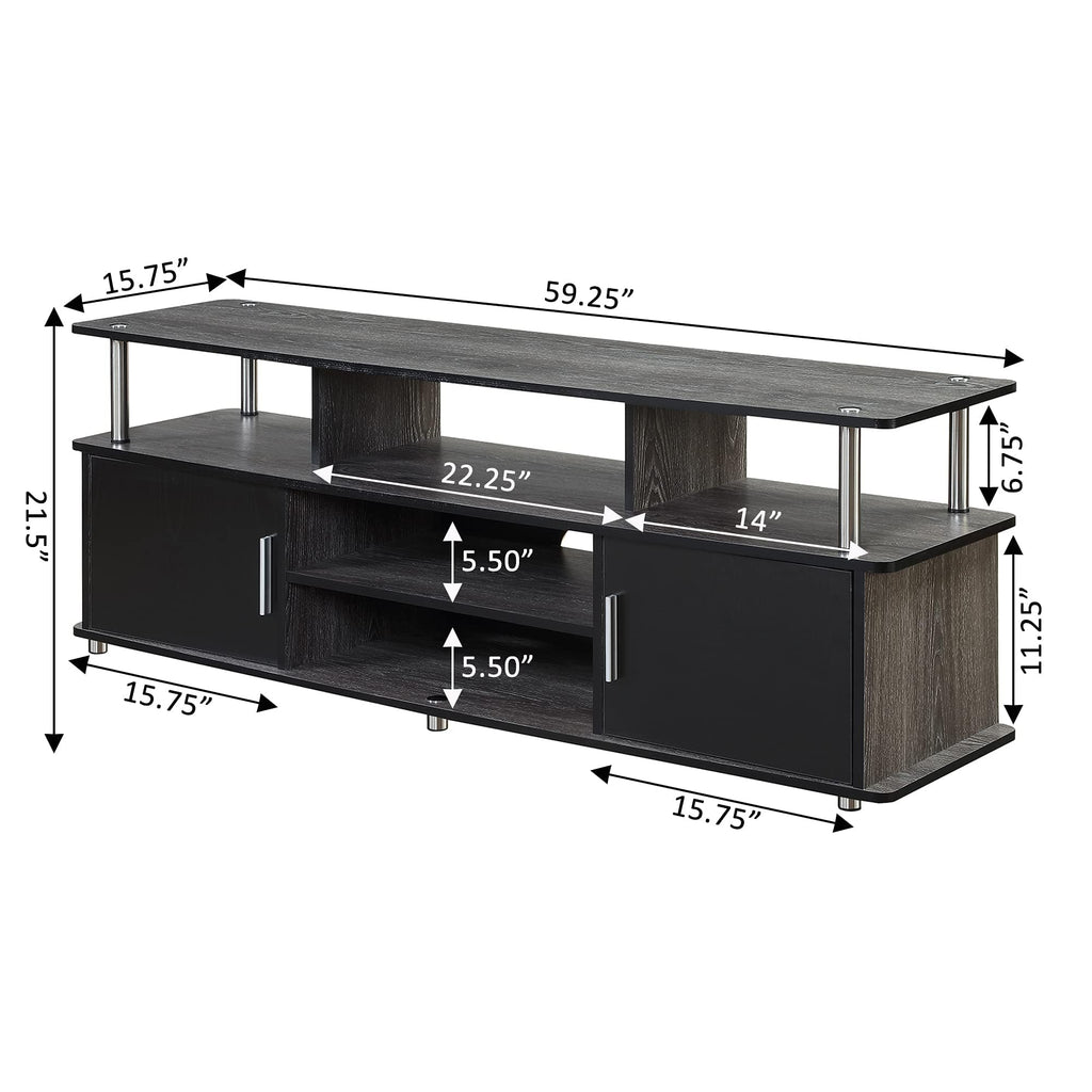 60" Weathered Gray Wood TV Stand with Cabinets and Shelves H5712