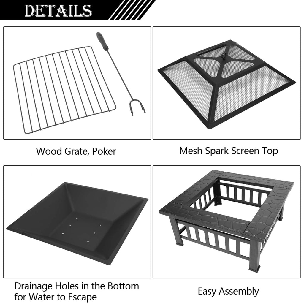 32 Inch Square Fire Pit U9166