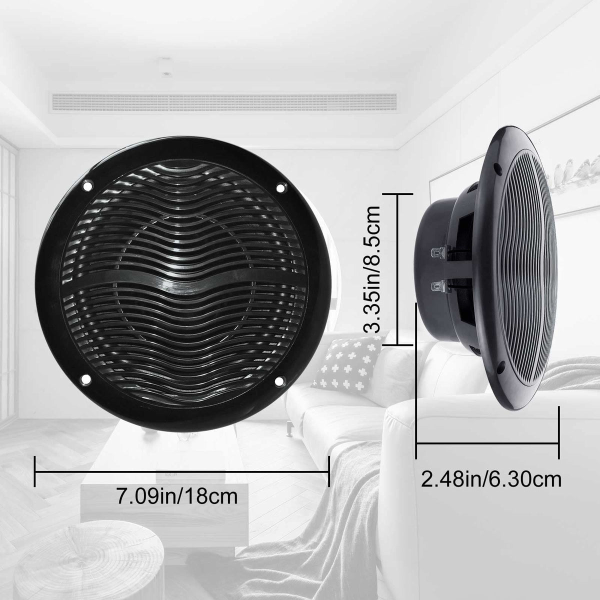 6.5 Inch Marine Bluetooth Speakers 2 Way 120W Peak Boat Speakers Pair Black Z1769
