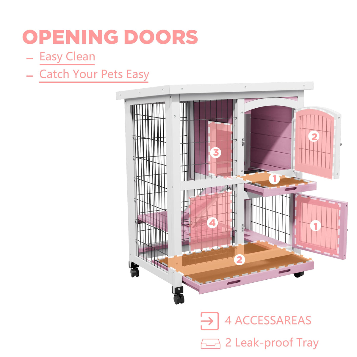 2-Story Wooden Bunny Cage with Removable Tray T9731