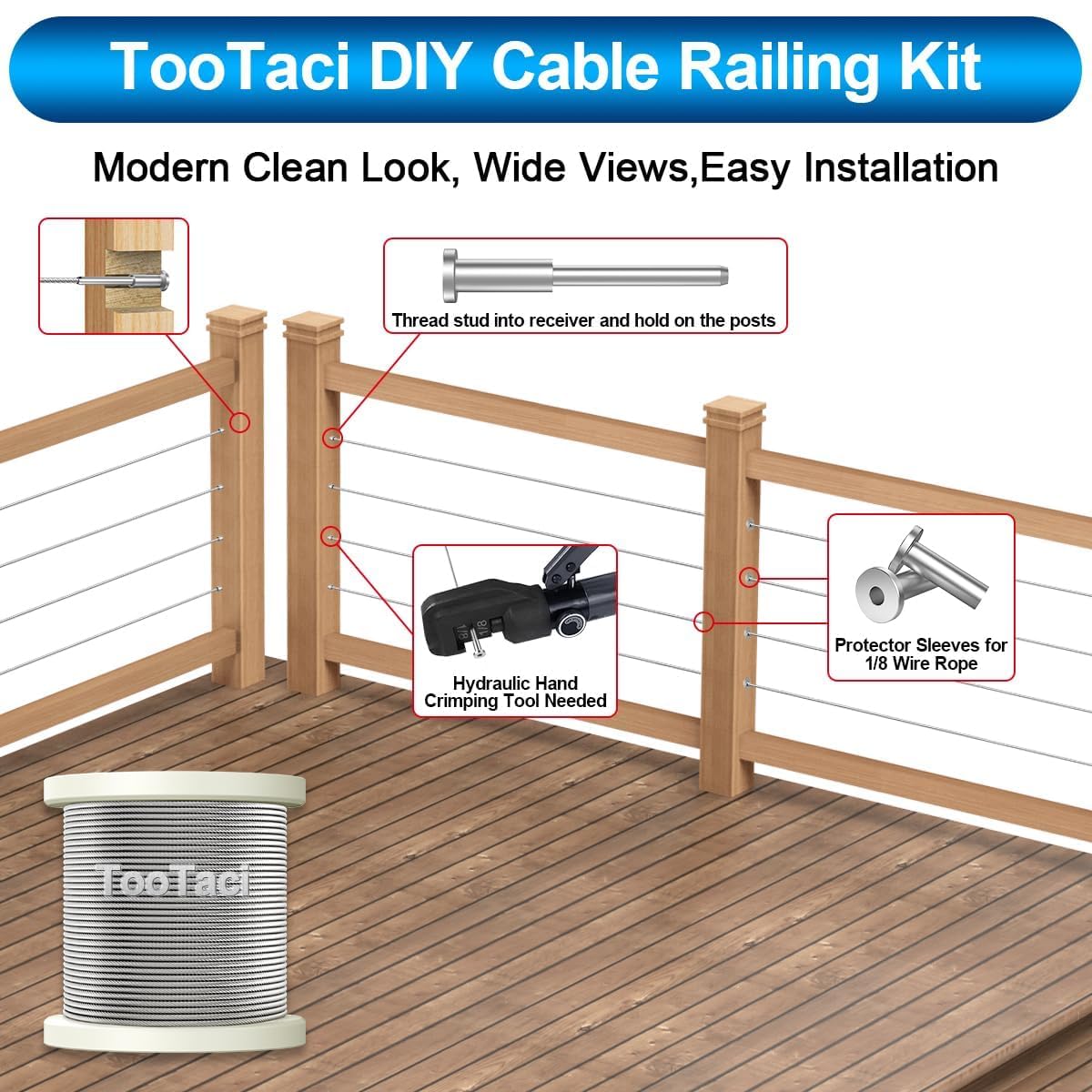 60 Pack T316 Stainless Steel 1/8" Cable Railing Kit E8103