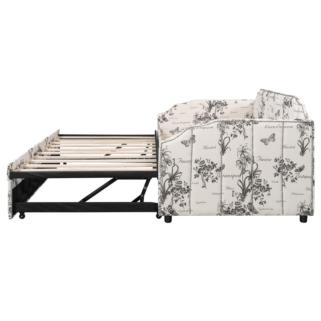 Twin Size Linen Upholstered Daybed with Trundle U948274