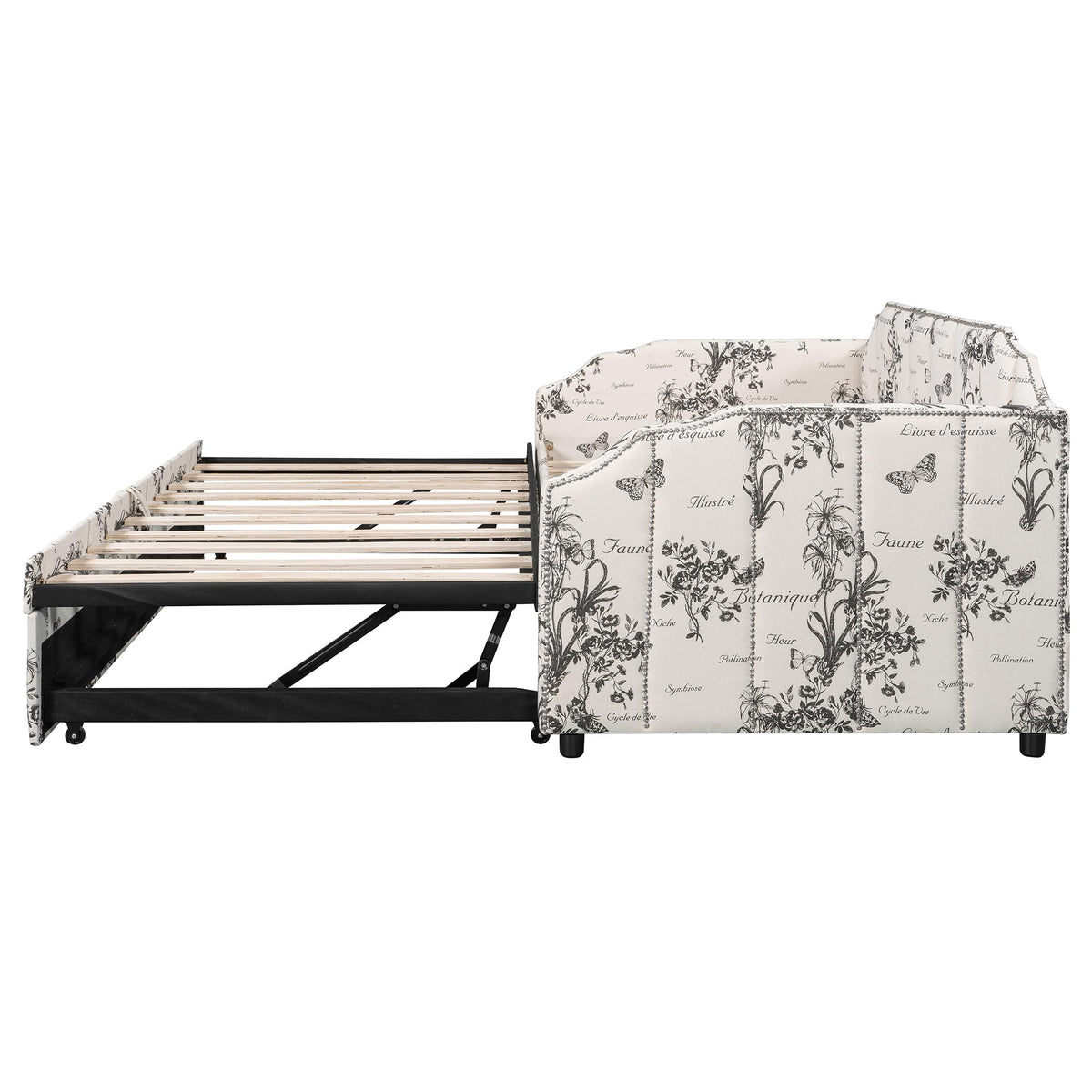 Twin Size Linen Upholstered Daybed with Trundle U948274