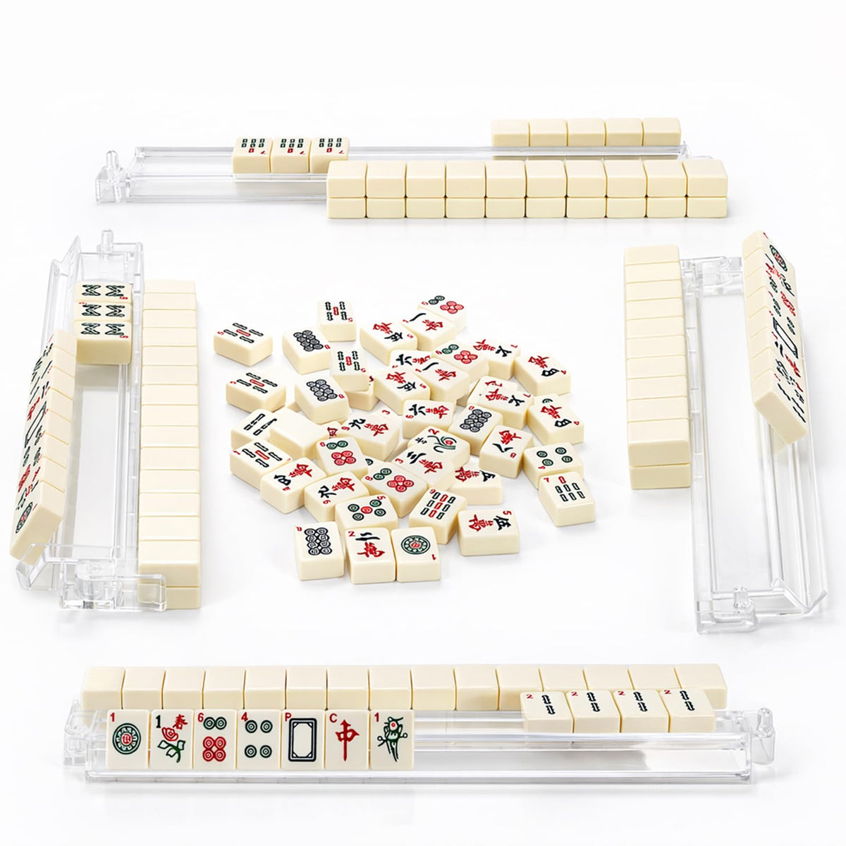 Set of 4 Clear Mahjong Racks with Pushers V828