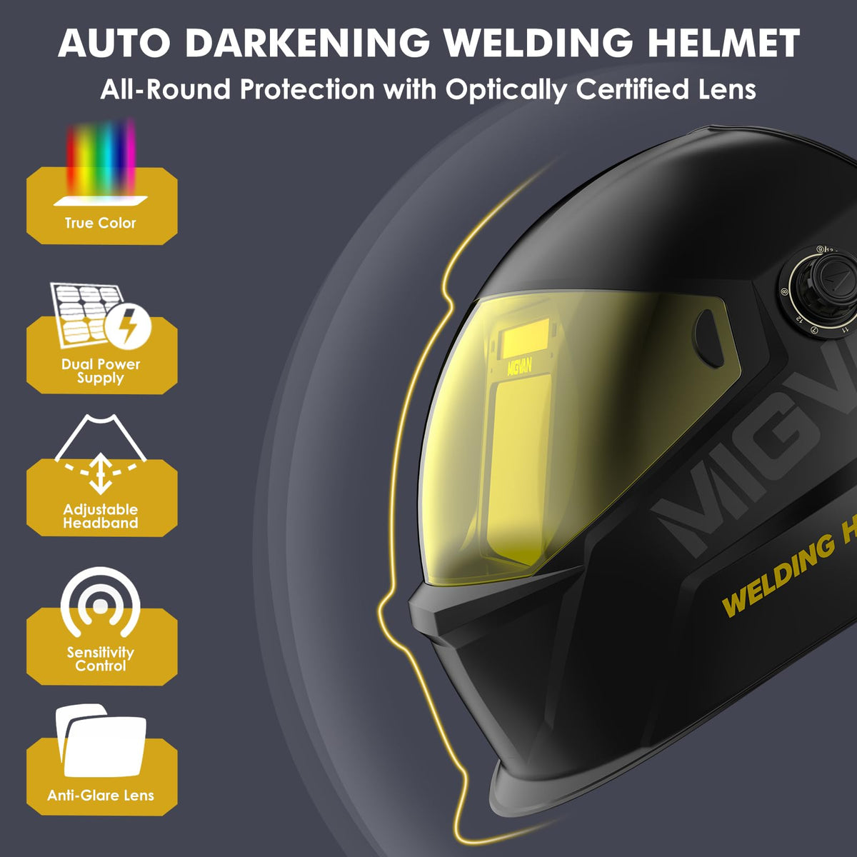 Auto Darkening Welding Helmet True Color Large Viewing Solar Wide Shade 4/5-13 P40484
