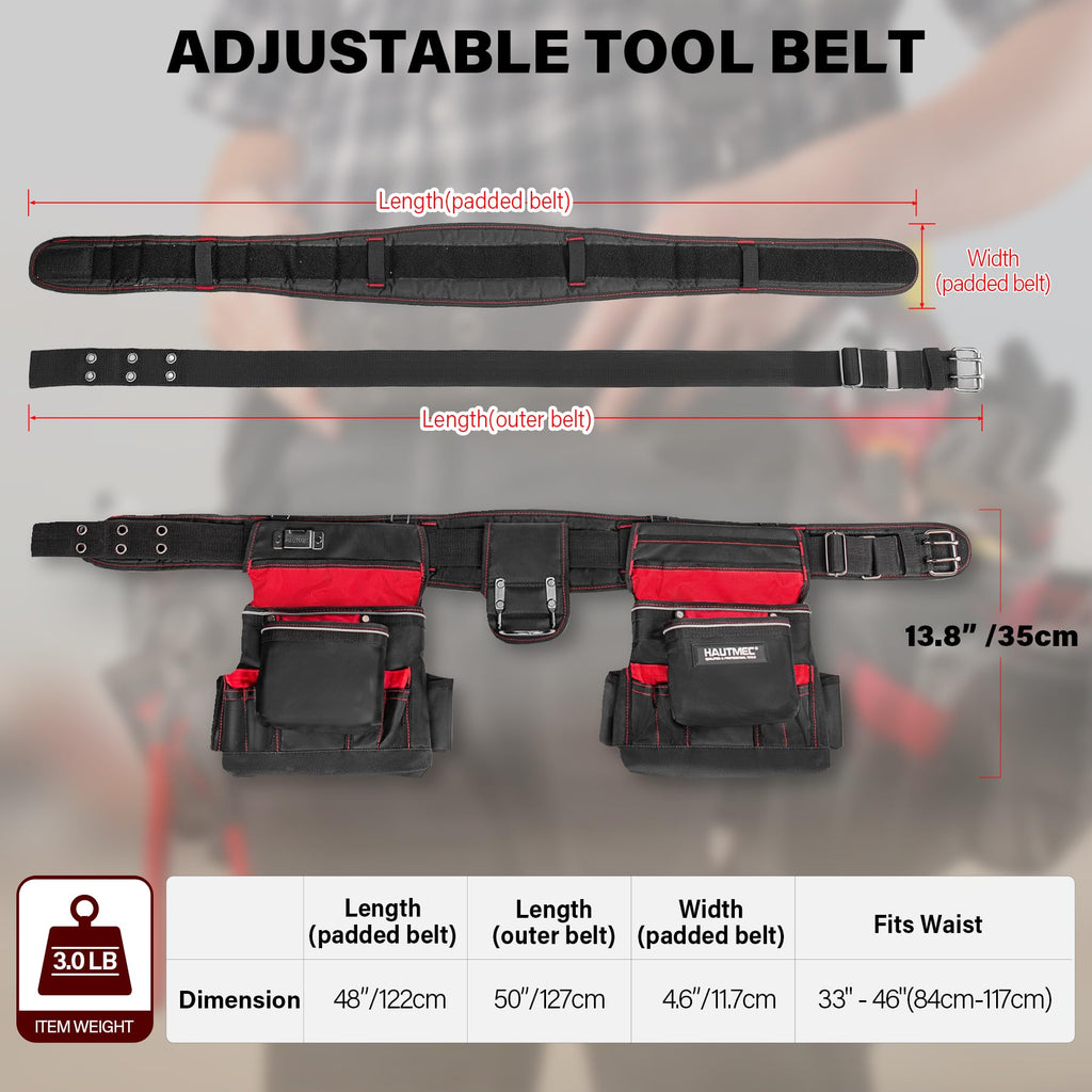 Heavy Duty 19-Pocket Tool Belt with Suspenders T1180