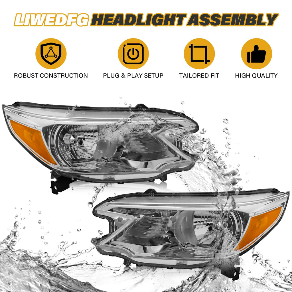 Halogen Headlight Assembly Pair Set Chrome Housing Amber Reflector K375000