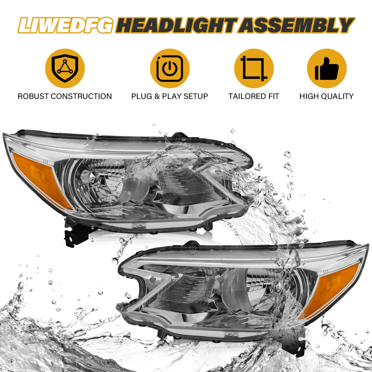Halogen Headlight Assembly Pair Set Chrome Housing Amber Reflector K375000