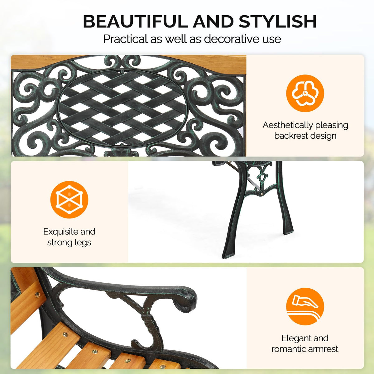 Cast Iron Teak Outdoor Bench 3-Seater Y162