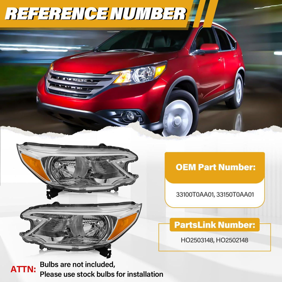 Halogen Headlight Assembly Pair Set Chrome Housing Amber Reflector K375000