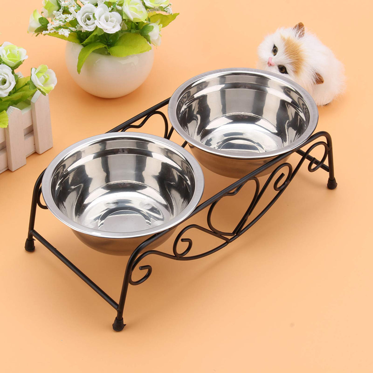Stainless Steel Elevated Dog Cat Bowls with Iron Stand U4061