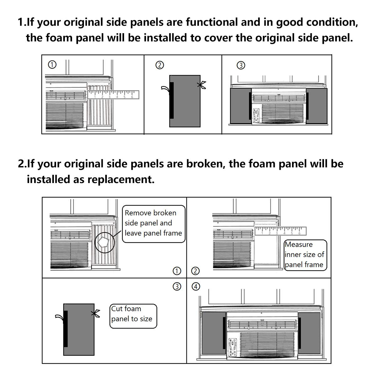 Window Air Conditioner Foam Insulation Panels, 2 Pack, Black, 17in High x 9in Wide E4235