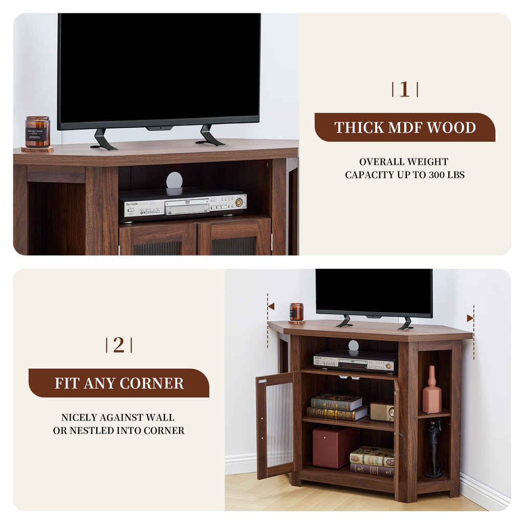 Corner TV Stand for TVs up to 48 Inch with Storage Shelves and 2 Doors N28191