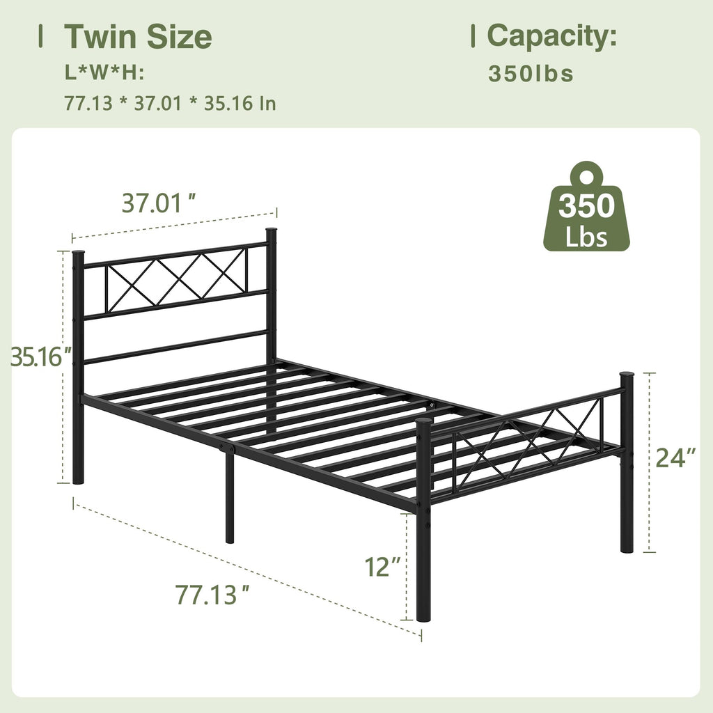 Twin Size Metal Bed Frame with Headboard O27013