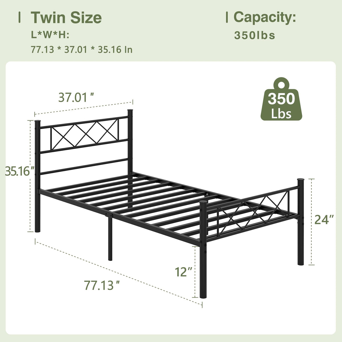 Twin Size Metal Bed Frame with Headboard O27013